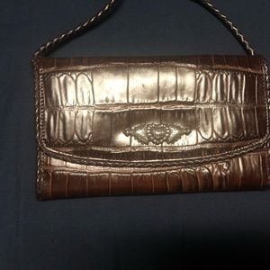 Brighton Brown Croc Embossed Leather Crossbody Wallet